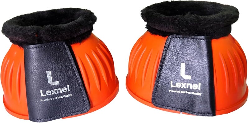 LEXNEL أحذية جرس مطاطية، أحذية جرس متينة للخيول - حماية وراحة متفوقة للحافر 1 زوج (برتقالي، كبير جداً) - Image 2